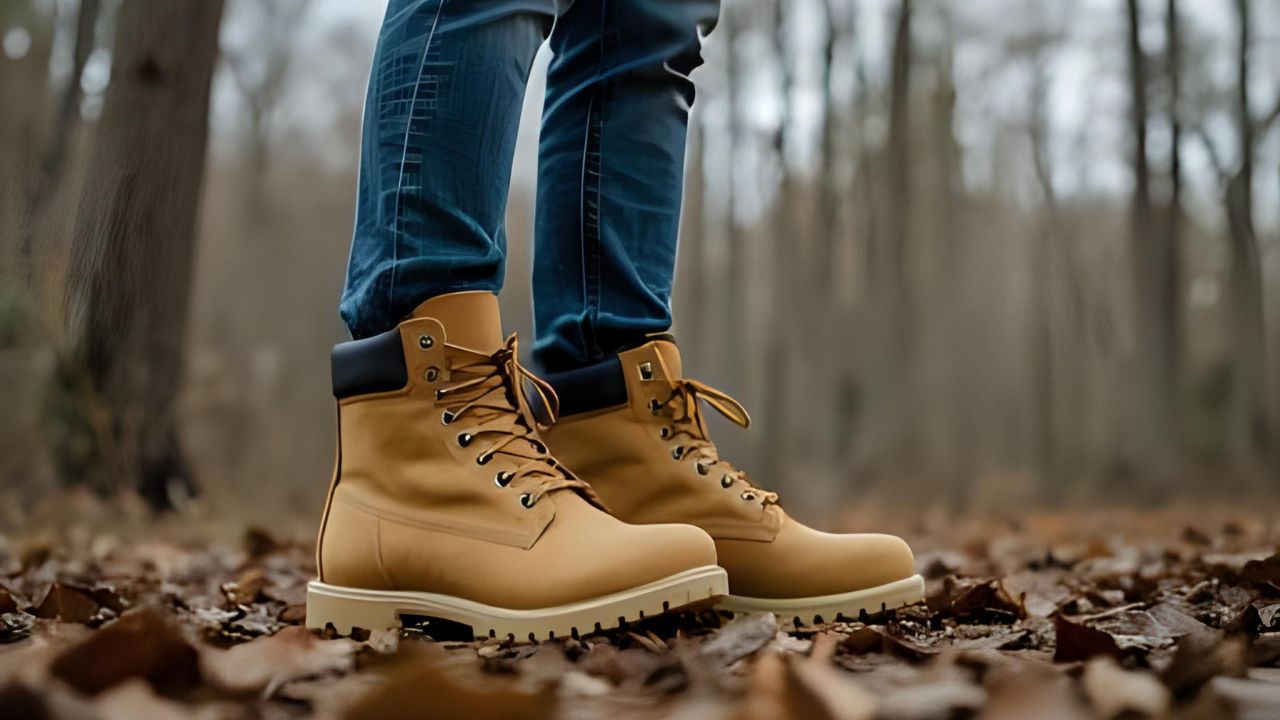 Diabetic-friendly work boots with extra depth and wide toe box on jobsite concrete