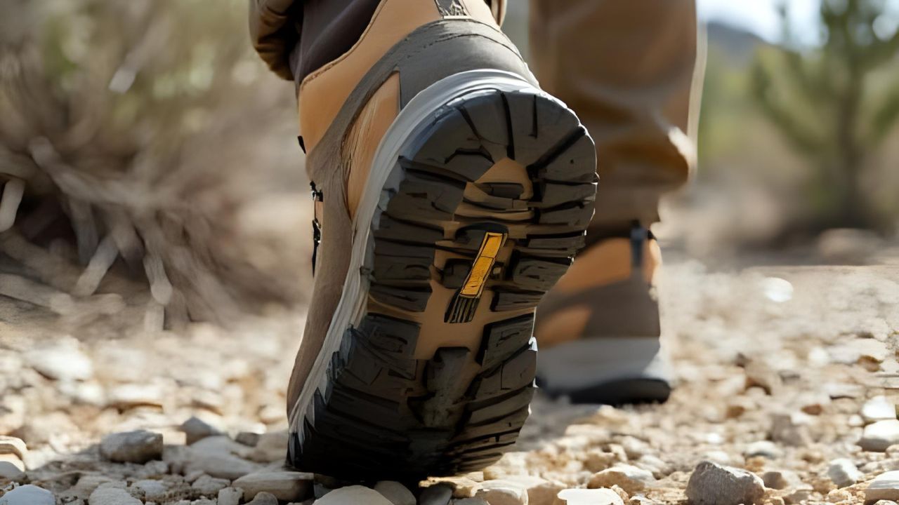 Zero-drop work boots with flat soles on jobsite concrete; wide toe box and slip-resistant tread visible