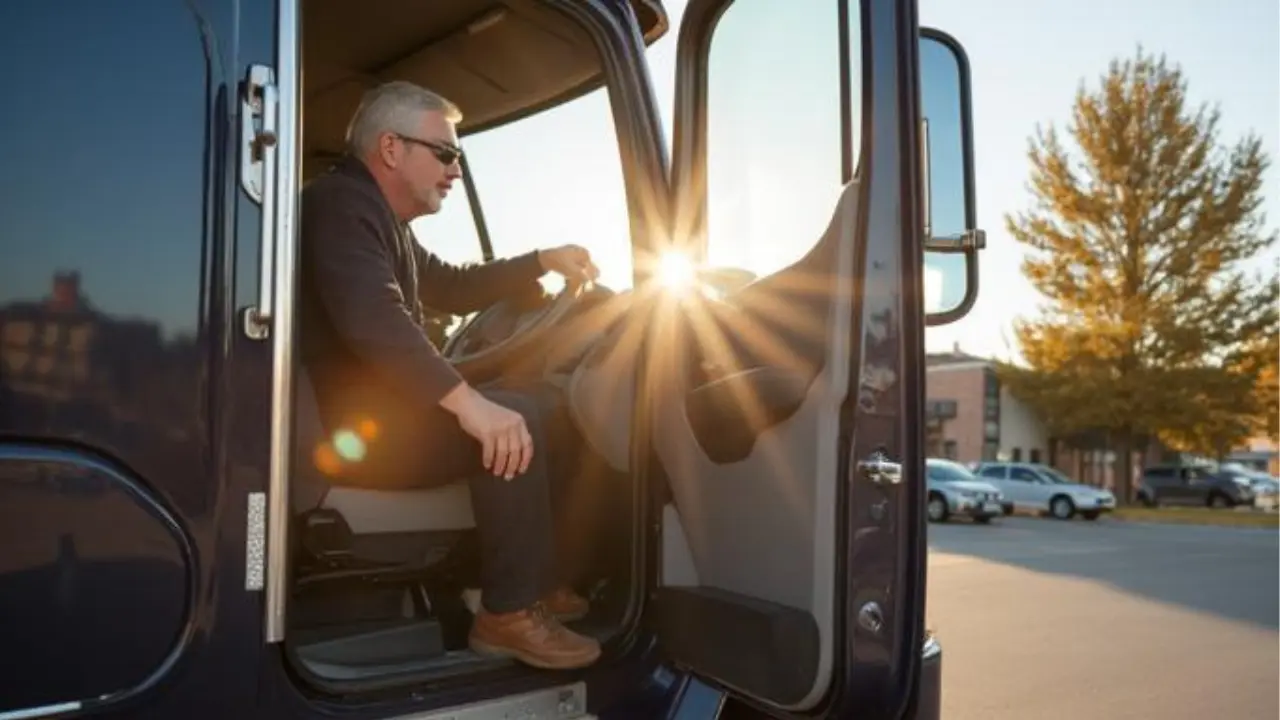 truck driver stepping down from semi truck wearing slip resistant work boots