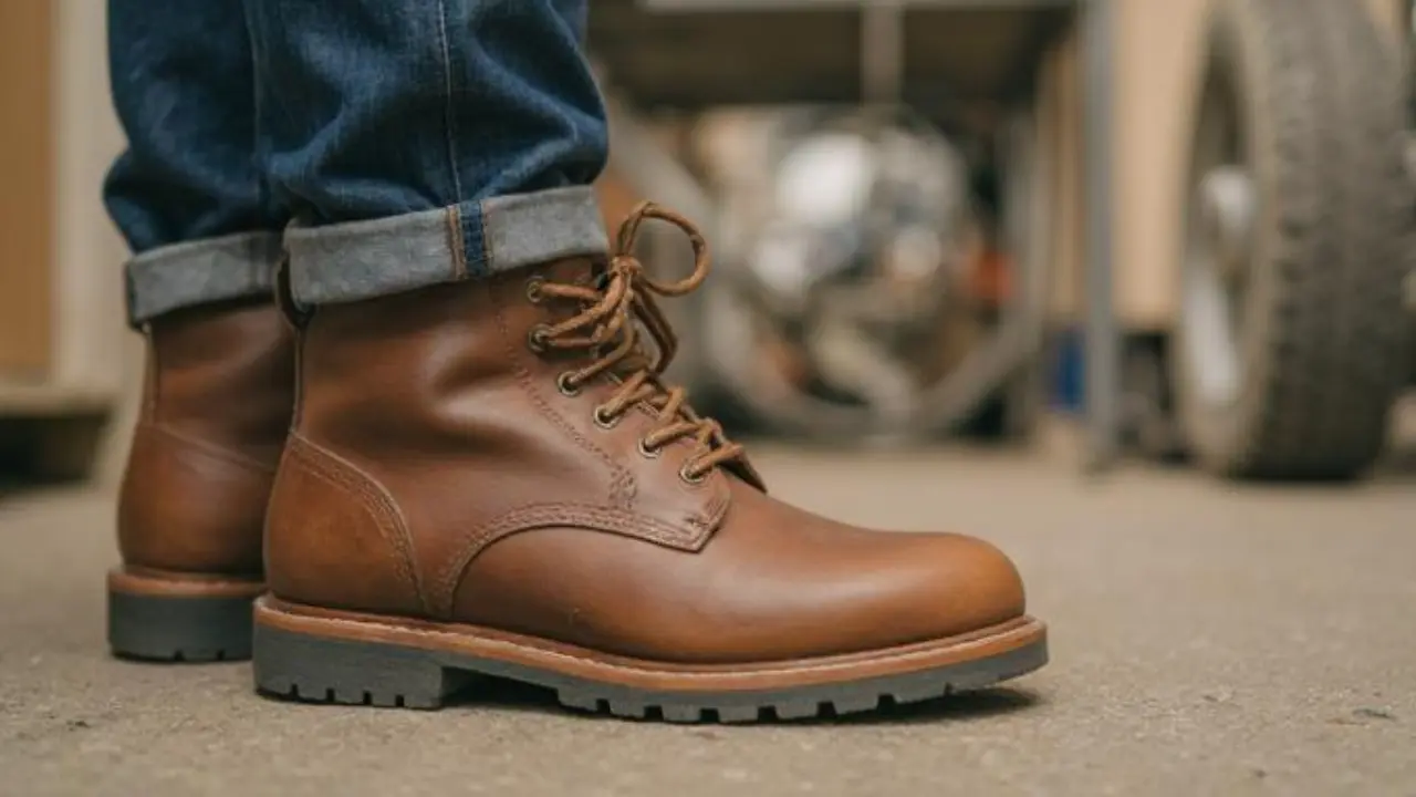 new work boots being broken in for comfort on a jobsite