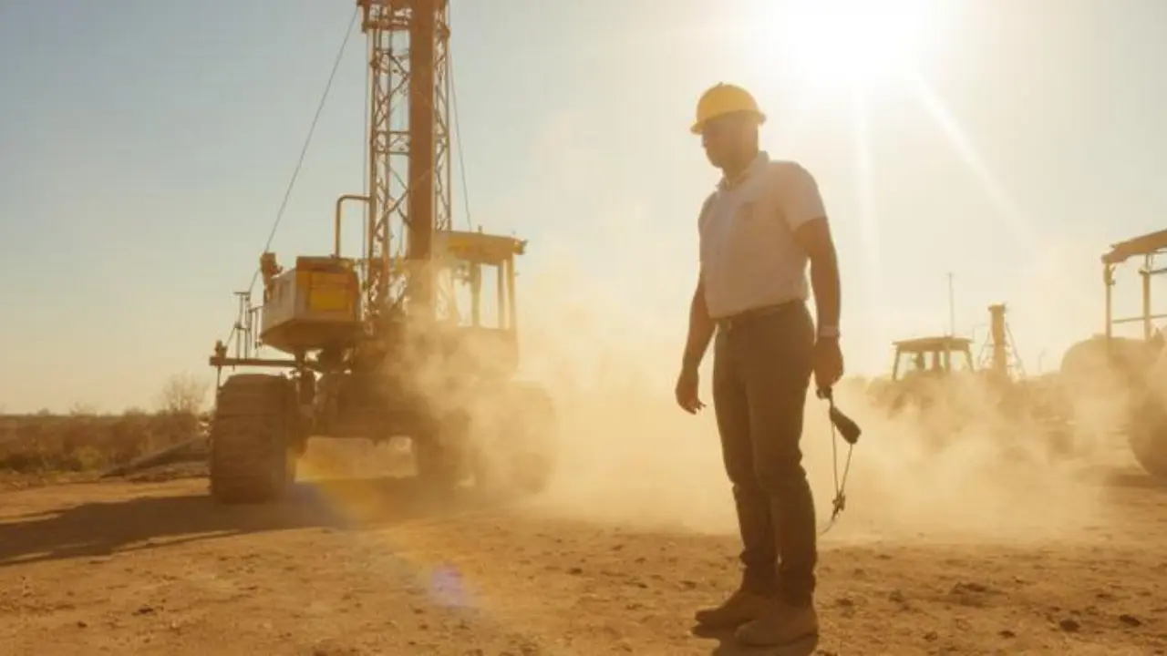 oilfield worker wearing heavy duty waterproof safety boots on a muddy rig jobsite
