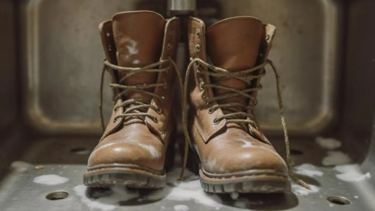 washing dirty work boots after a long sweaty shift